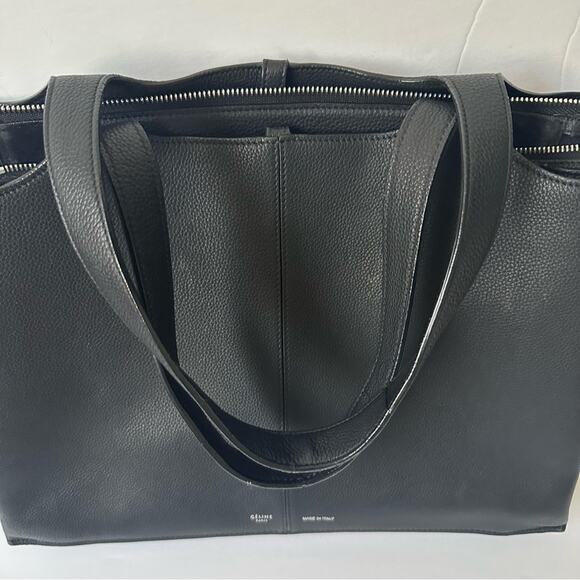 Celine Tri-Fold Black Grained Leather Shoulder Bag - Picture 6 of 16